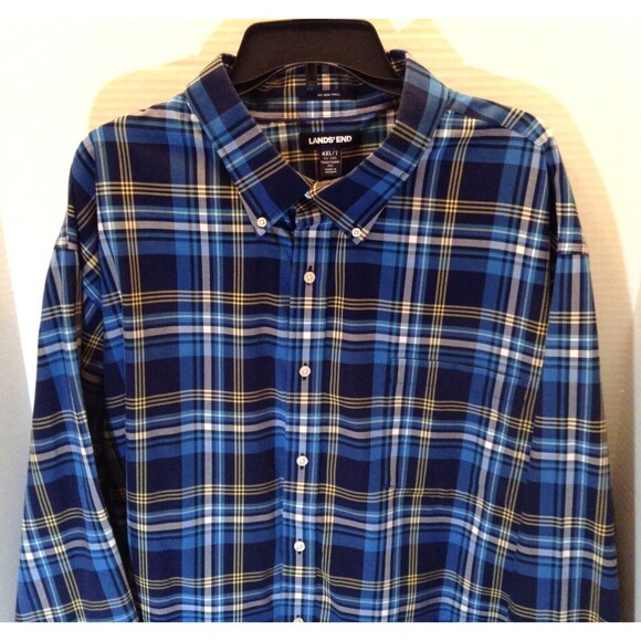 Lands End Shirt Men 4XL Tall Blue Plaid No Iron Twill Long Sleeve Button Up NEW - Picture 4 of 11